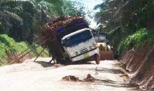 Truk PT Musi Hutan Persada Diduga Over Load, Jalan Simpang Raja Rusak