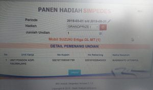 BRI Serahkan Ertiga Kepada Nasabah Beruntung Panen Hadiah Simpedes