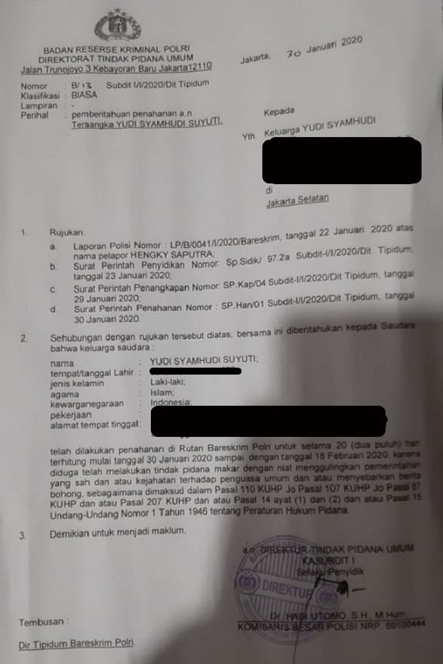 Yudi Negara Rakyat Nusantara Resmi Ditahan Bareskrim Mabes Polri