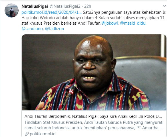 Pigai Minta Jokowi Mundur Karena Sukses Rekrut Andi Taufan