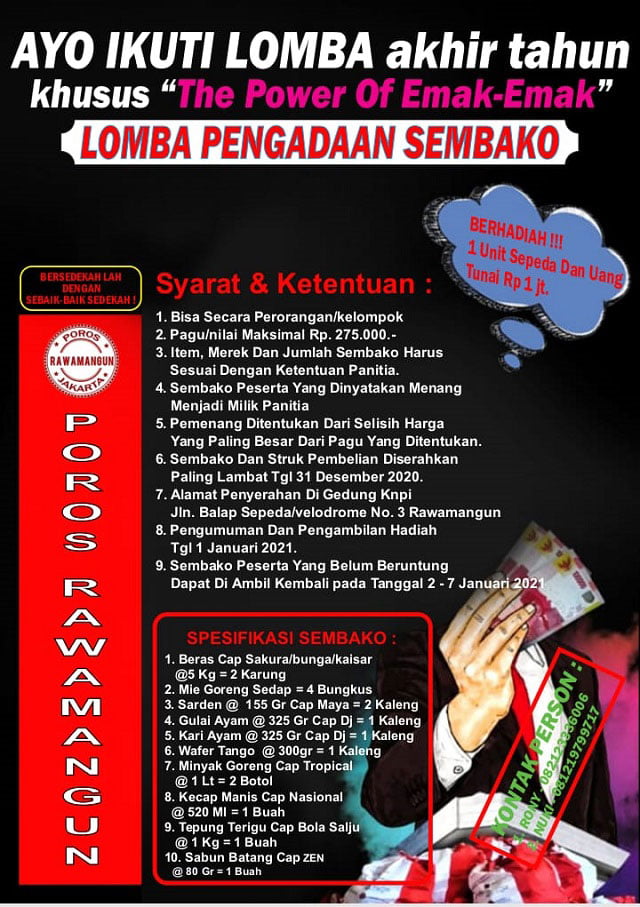 Poros Rawamangun Gelar Lomba Pengadaan Sembako Bansos DKI Jujur