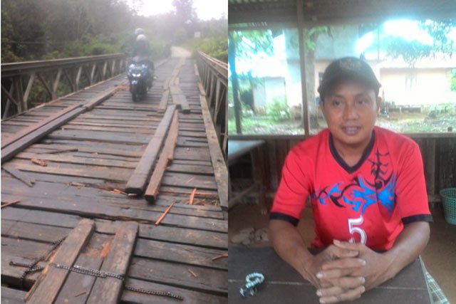 Jembatan Sungai Mangat Desa Manggala Pinoh Seletan Rusak Berat